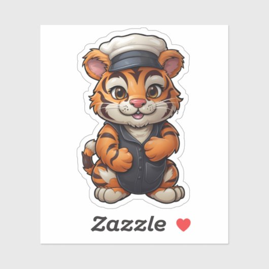 Schattige Tijger Dragen Wit Pet Wild Animal Tiger Sticker (Vel)