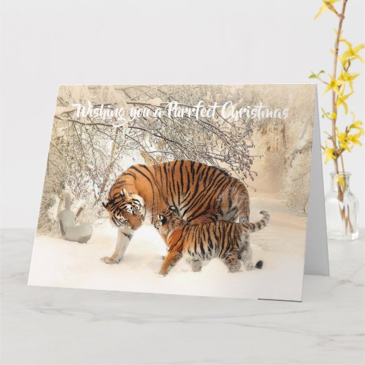 Schattige Tijger en Welp - Purrfecte Kerstmis Kaart (Gele Bloem)