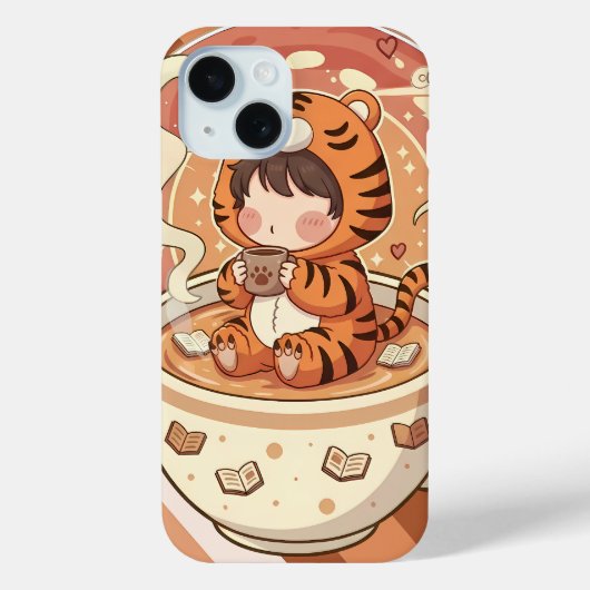 Schattige Tijger Koffie Boek Kunst Case-Mate iPhone Case (Achterkant)