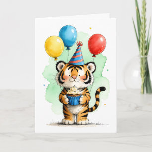 Schattige Tijger met Cupcake Kinderen Verjaardag Kaart