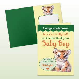 Schattige tijger voeg namen toe oranje groene baby kaart