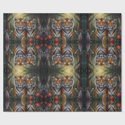 Schattige tijgerkoppel in het bos cadeaupapier (Vlak)