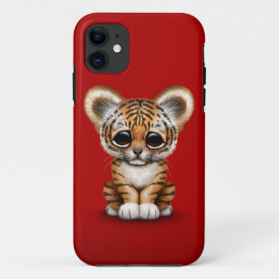 Schattige tijgerkubus op rood Case-Mate iPhone case