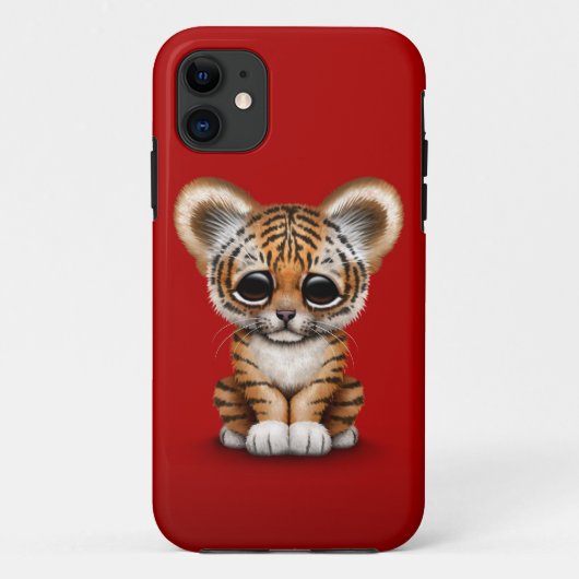 Schattige tijgerkubus op rood Case-Mate iPhone case (Achterkant)