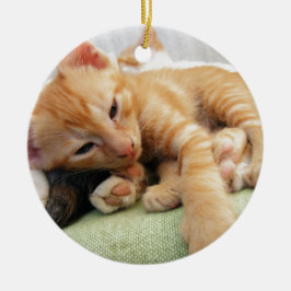 Schattige Tijgerstreep Kittens Keramisch Ornament