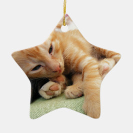 Schattige tijgerstreepjeskitten keramisch ornament