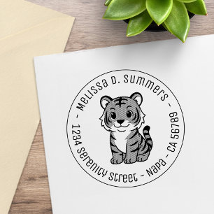 Schattige Tijgerwelp Ronde Adres Rubberstempel