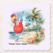 Schattige tiki Cocktail voeg tekst toe Papier Onde Kartonnen Onderzetters (Voorkant)