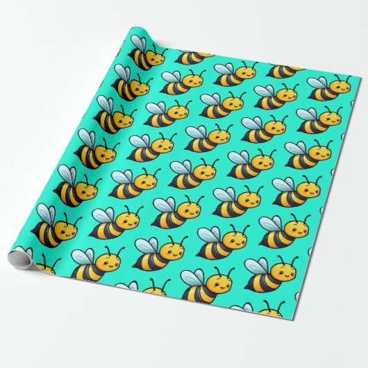 Schattige Tiny Cartoon geel bijenpatroon Cadeaupapier (Uitgerold)