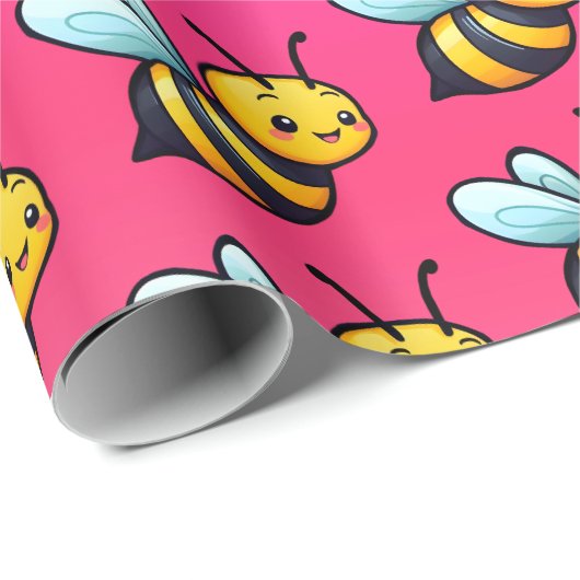 Schattige Tiny Cartoon geel bijenpatroon Cadeaupapier (Rol Hoek)