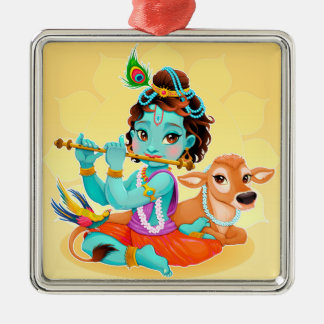 Schattige Tiny Krishna & Koe Metalen Ornament