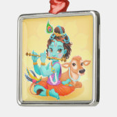 Schattige Tiny Krishna & Koe Metalen Ornament (Links)