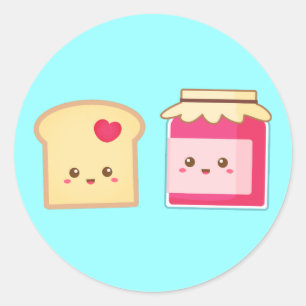 Schattige Toast en Aardbeienjam, Verspreid Liefde Ronde Sticker