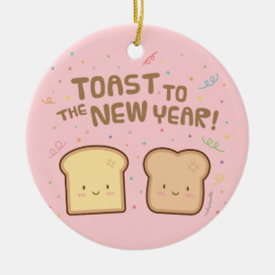 Schattige toast naar het nieuwe jaar woordspeling keramisch ornament