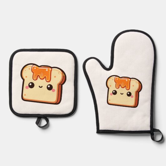 Schattige toast ovenwant & pannenlap set (Voorkant)