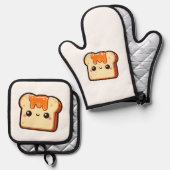 Schattige toast ovenwant & pannenlap set (Voorkant / Achterkant)