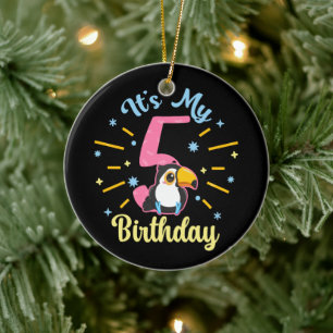 Schattige Toekan 5e Verjaardag 5 Jaar Oude Geboort Keramisch Ornament