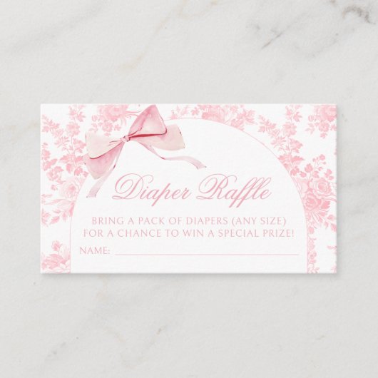 Schattige Toile Roze Bow Baby Meisje Douche Luier  Informatiekaartje (Voorkant)
