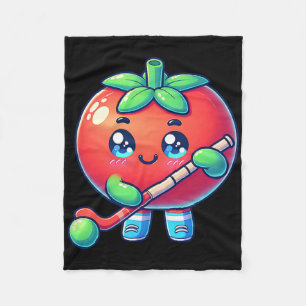 Schattige Tomaat Speelt Veldhockey Cartoon Fleece Deken