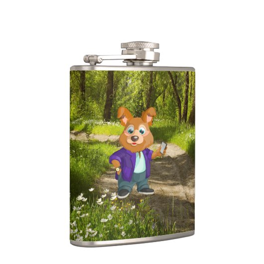 Schattige toneelschrijver van Cartoon-hond in het  Heupfles (Rechts)