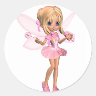 Schattige Toon Ballerina Fairy in Roze - staand Ronde Sticker