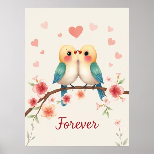 Schattige Tortelduifjes Forever Illustration Poster (Voorkant)