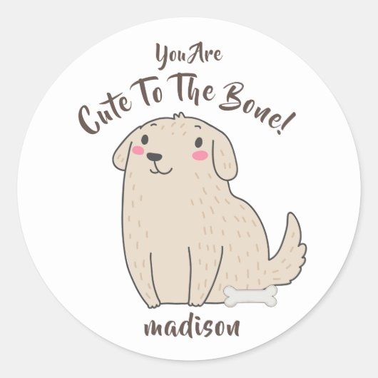 "Schattige tot op het bot" Pet Puppy Dog Ronde Sticker (Voorkant)