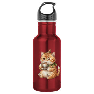 Schattige Tovenaar Kat Drinkt Thee Vintage Waterve Waterfles