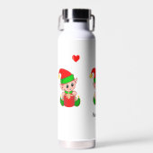 Schattige toverelf met cadeau op witte waterfles (Voorkant)