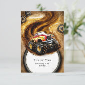 Schattige Track Monster Truck Verjaardag Bedankkaart (Staand voorkant)