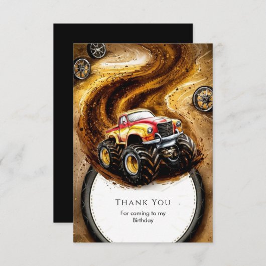 Schattige Track Monster Truck Verjaardag Bedankkaart (Voorkant / Achterkant)
