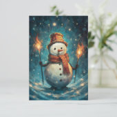 Schattige traditionele waterverf sneeuwpop kerst bedankkaart (Staand voorkant)