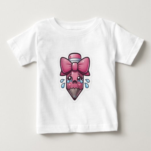 Schattige Traurige Potlood met Roze Strik Uitknip (Voorkant)