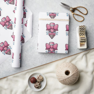 Schattige Traurige Potlood met Roze Strik Uitknip Cadeaupapier