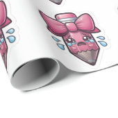Schattige Traurige Potlood met Roze Strik Uitknip Cadeaupapier (Rol Hoek)