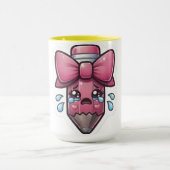 Schattige Traurige Potlood met Roze Strik Uitknip Mok (Midden)