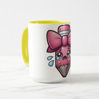 Schattige Traurige Potlood met Roze Strik Uitknip Mok