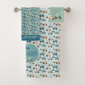 Schattige trekkerpatroon blauw naam voertuig badha bad handdoek (Insitu)