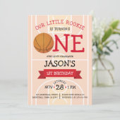 Schattige Trendy Basketbalveld & Lint 1e Verjaarda Kaart (Staand voorkant)