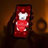 Schattige trendy beer met rode harten Valentijnsda Feestdagenkaart