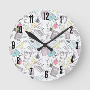 Schattige trendy lerarenschoolpatroon ronde klok