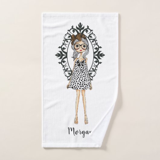Schattige trendy meisje met bril bad handdoek (Handdoek)
