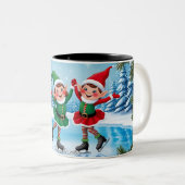 Schattige trendy modern grappig vrolijk kerstfeest tweekleurige koffiemok (Voorkant rechts)