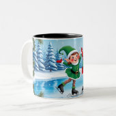 Schattige trendy modern grappig vrolijk kerstfeest tweekleurige koffiemok (Voorkant links)