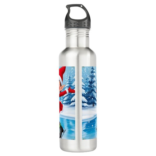 Schattige trendy modern grappig vrolijk kerstfeest waterfles  (Achterkant)