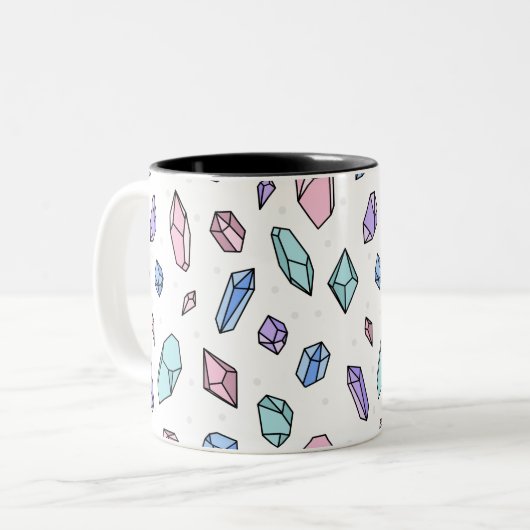 Schattige Trendy Pastel Edelstenen Pareltjes Krist Tweekleurige Koffiemok (Voorkant links)