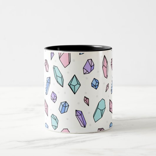 Schattige Trendy Pastel Edelstenen Pareltjes Krist Tweekleurige Koffiemok (Center)