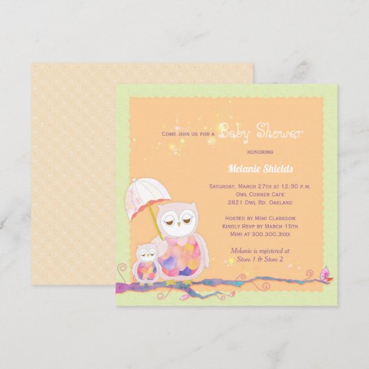 Schattige trendy uil Baby shower Kaart (Voorkant / Achterkant)