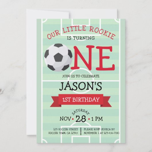 Schattige Trendy Voetbalveld & Lint 1e Verjaardag Kaart (Voorkant)