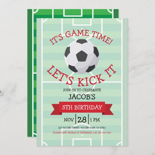Schattige Trendy Voetbalveld & Lint Verjaardag Kaart (Voorkant / Achterkant)